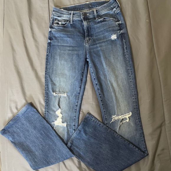 MOTHER Women's Distressed Blue Boot Cut Jeans - Picture 3 of 9